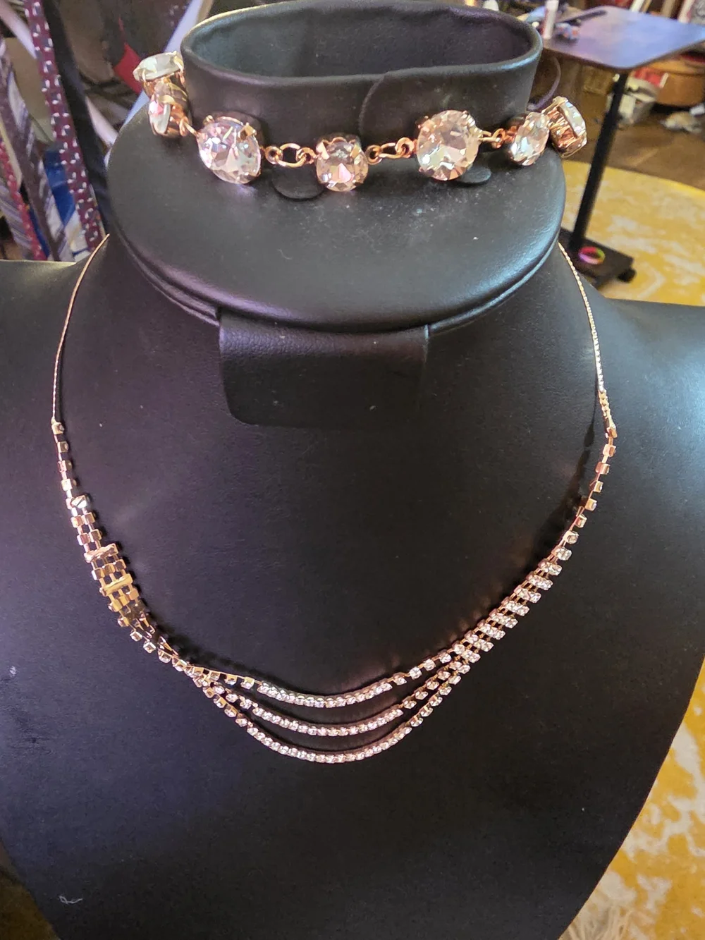Crystal-Accent Rose Gold Necklace and Bracelet Set
